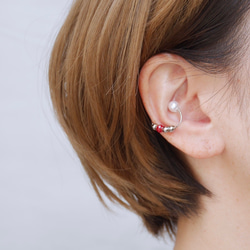 【軽量♪落ちないイヤーカフ】metal hoop earcuff ／red yellow フープイヤーカフ 5枚目の画像