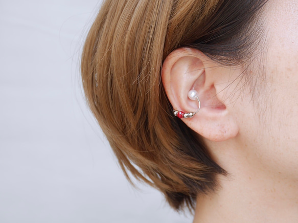 【軽量♪落ちないイヤーカフ】metal hoop earcuff ／red yellow フープイヤーカフ 5枚目の画像