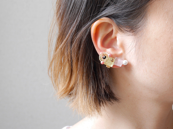 キャンディearcuff／ light yellow×light pink イヤーカフ／痛くないイヤリング　送料無料 4枚目の画像