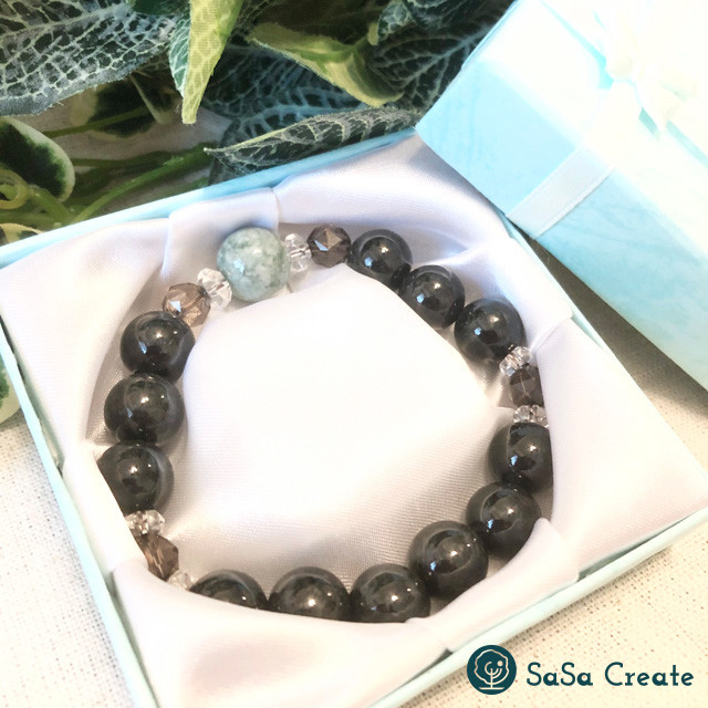 クール☆翡翠・黒翡翠とスモーキークォーツのメンズブレスレット