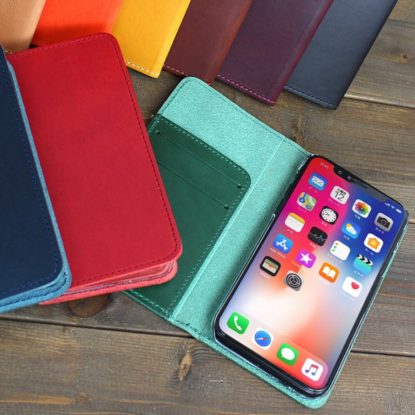 9色 ベルトレス ブッテーロ 革 イタリアンレザー スマホケース 手帳型 スマートフォンケース 最高級皮革 2枚目の画像