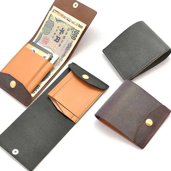 ブライドルレザー ×栃木レザー スリム 薄型 二つ折り財布 Ver.1 2枚目の画像