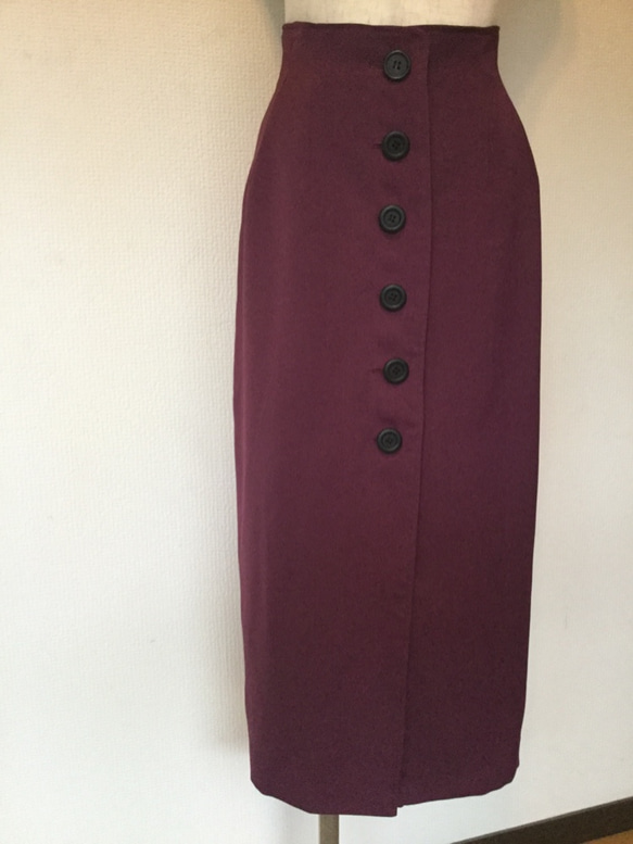 (値引き商品)   ワインレッドのペンシルライン、ロングタイトスカート 5枚目の画像