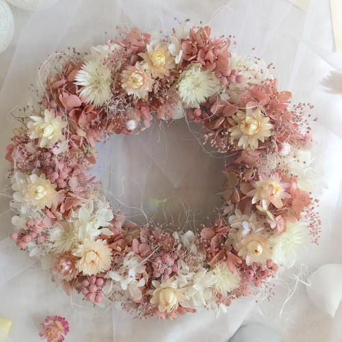 SALE】大人可愛いピンクライムのプリザーブドフラワーリース  