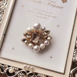 キラキラ☆ ビジュー パール ブローチ small 2連チェーン付き ブローチ