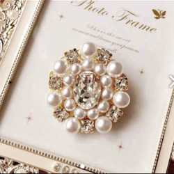 キラキラ☆ ビジュー パール ブローチ small 2連チェーン付き ブローチ