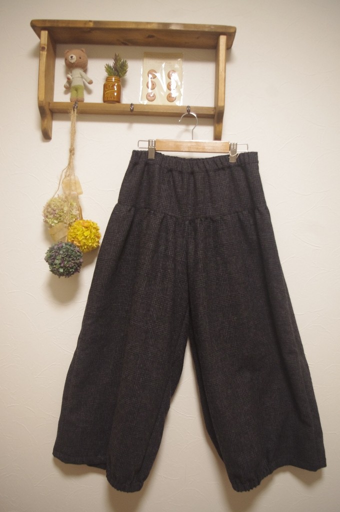 ＷＯＯＬ　パンプキンパンツ　ロング（グレンチェック）