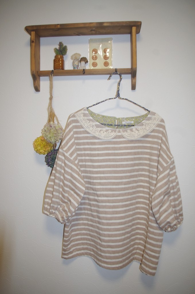 ドロップショルダーブラウス（ダブルガーゼ・ボーダー）