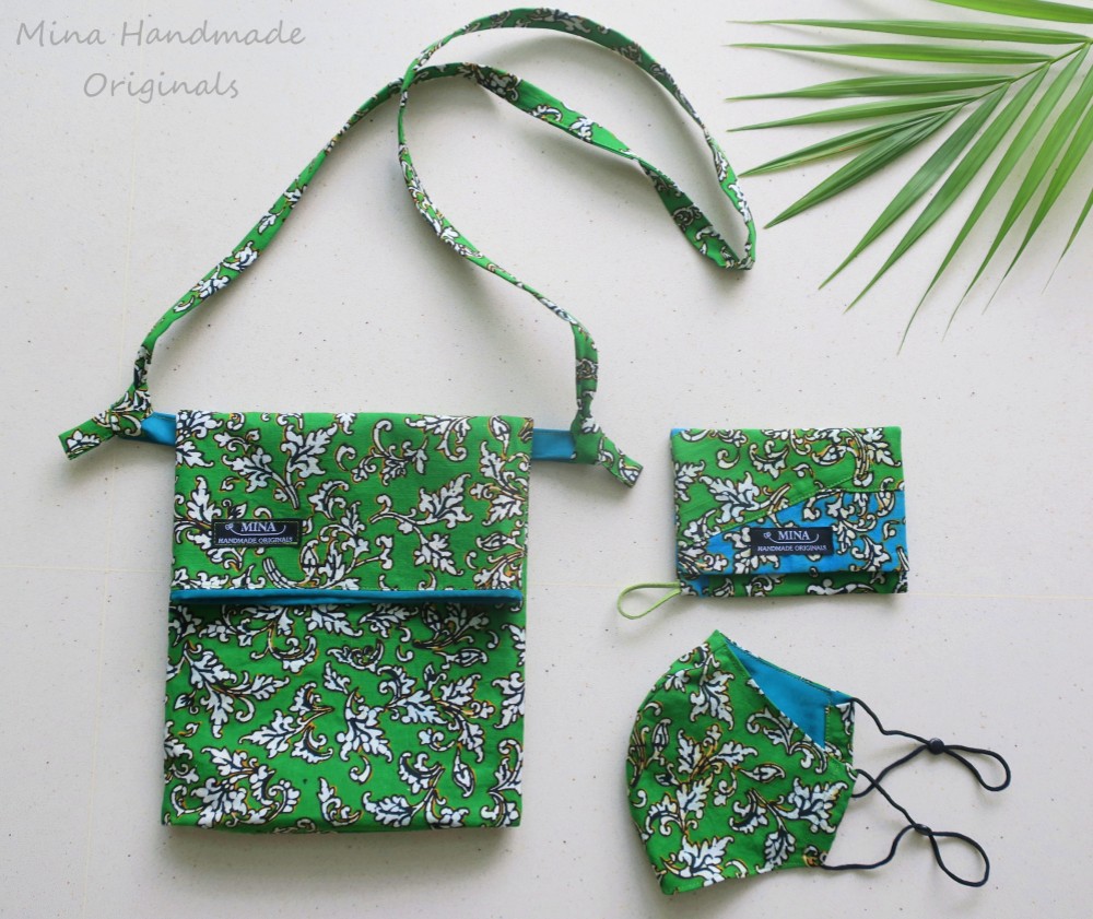 【インドネシア/バティック】お得な3点セット③（バッグ・マスク・ティッシュカバー）シンガポールから送料無料