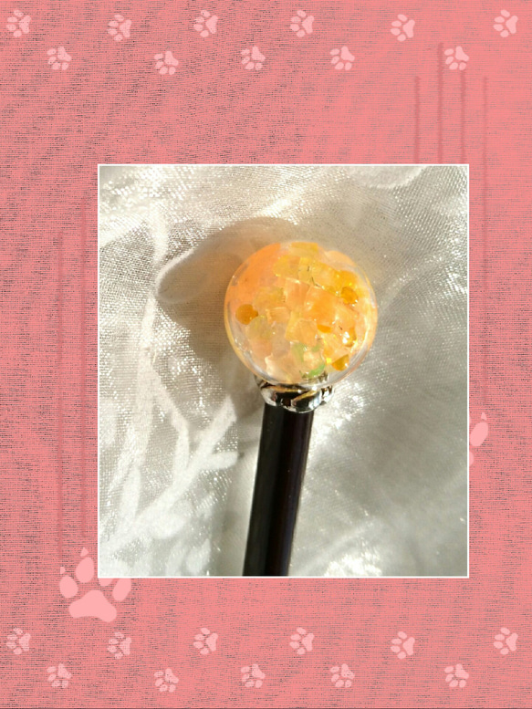 蜜柑色ガラス玉かんざし、ハンドメイド 2枚目の画像