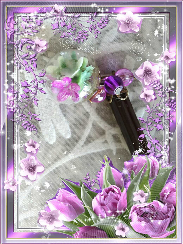 紫色小花入り硝子玉かんざし 2枚目の画像