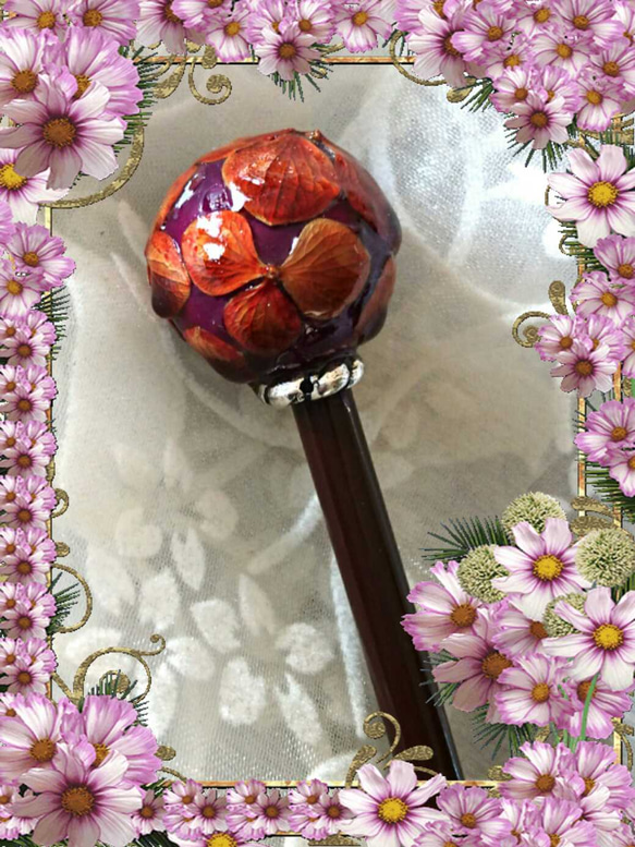 紫地＋茶色紫陽花の玉かんざし 2枚目の画像