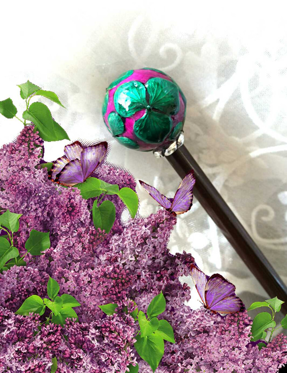 紫地＋翠紫陽花の玉かんざし 3枚目の画像