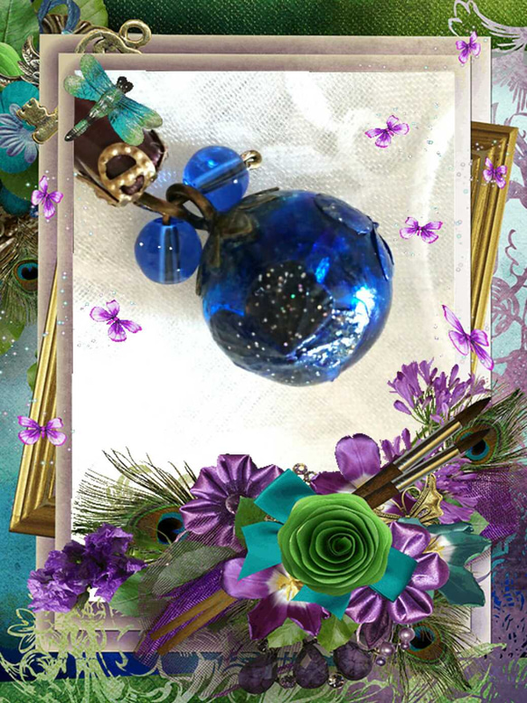 瑠璃硝子ラピス色紫陽花のかんざし 4枚目の画像