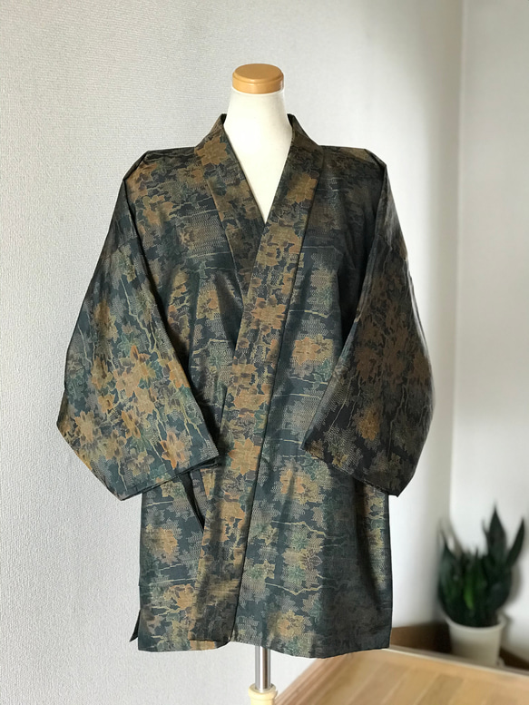 大島紬 未使用反物 リメイク 作務衣 現品限り 大人女子♡お洒落上着 