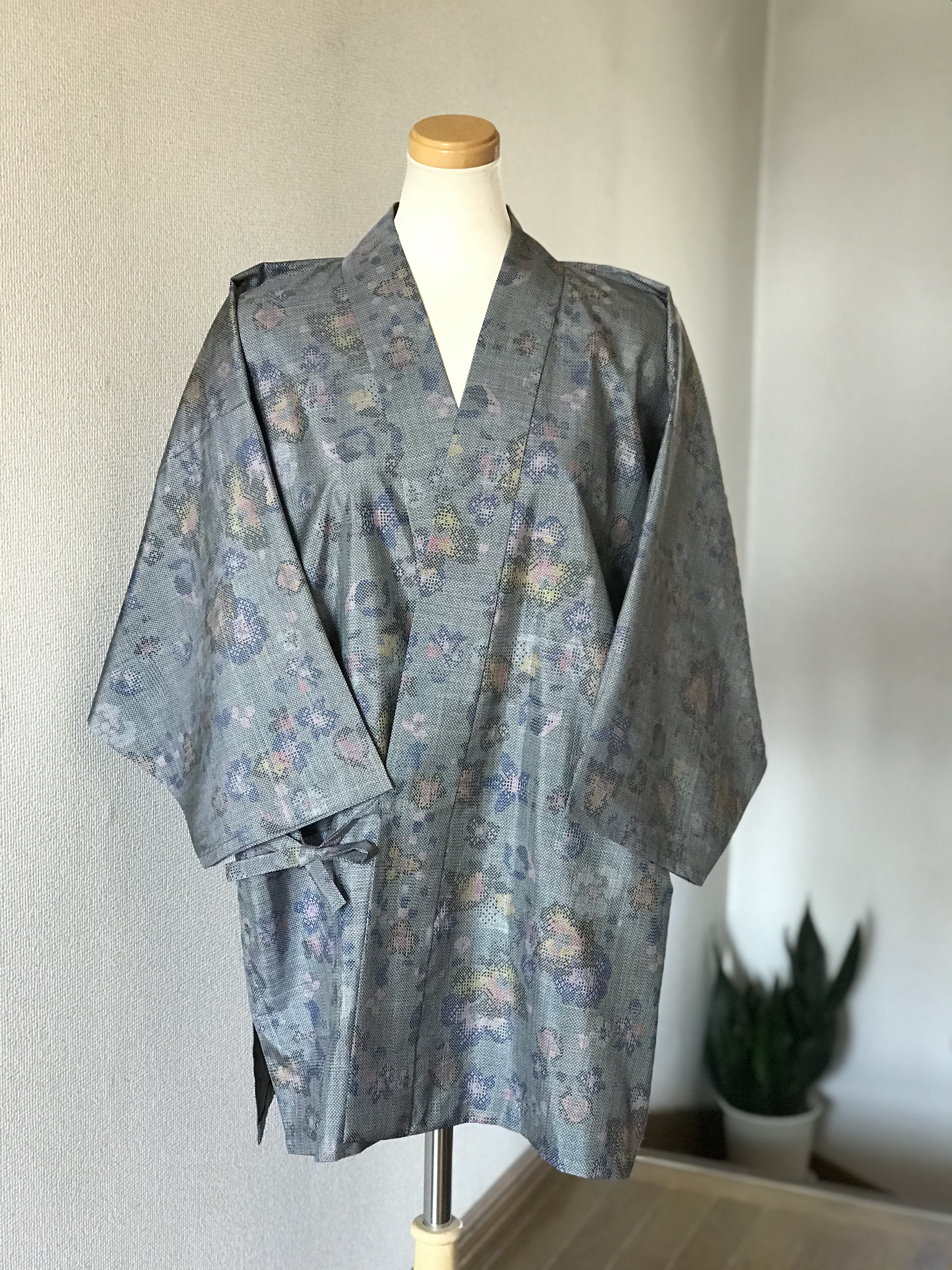 大島紬 着物 リメイク 作務衣 現品のみ 色とりどり草花模様 和の