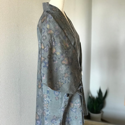 大島紬 着物 リメイク 作務衣 現品のみ 色とりどり草花模様 和の