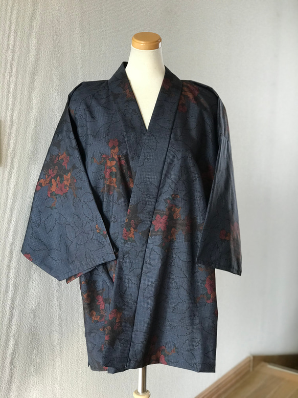 大島紬 着物リメイク 作務衣 現品限り マルキ系 和の簡単上衣