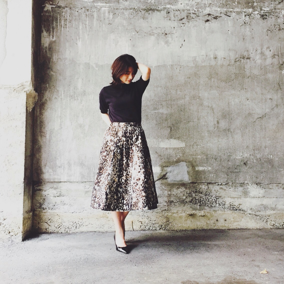 イタリア製の生地で作ったヒョウ柄フレアスカート