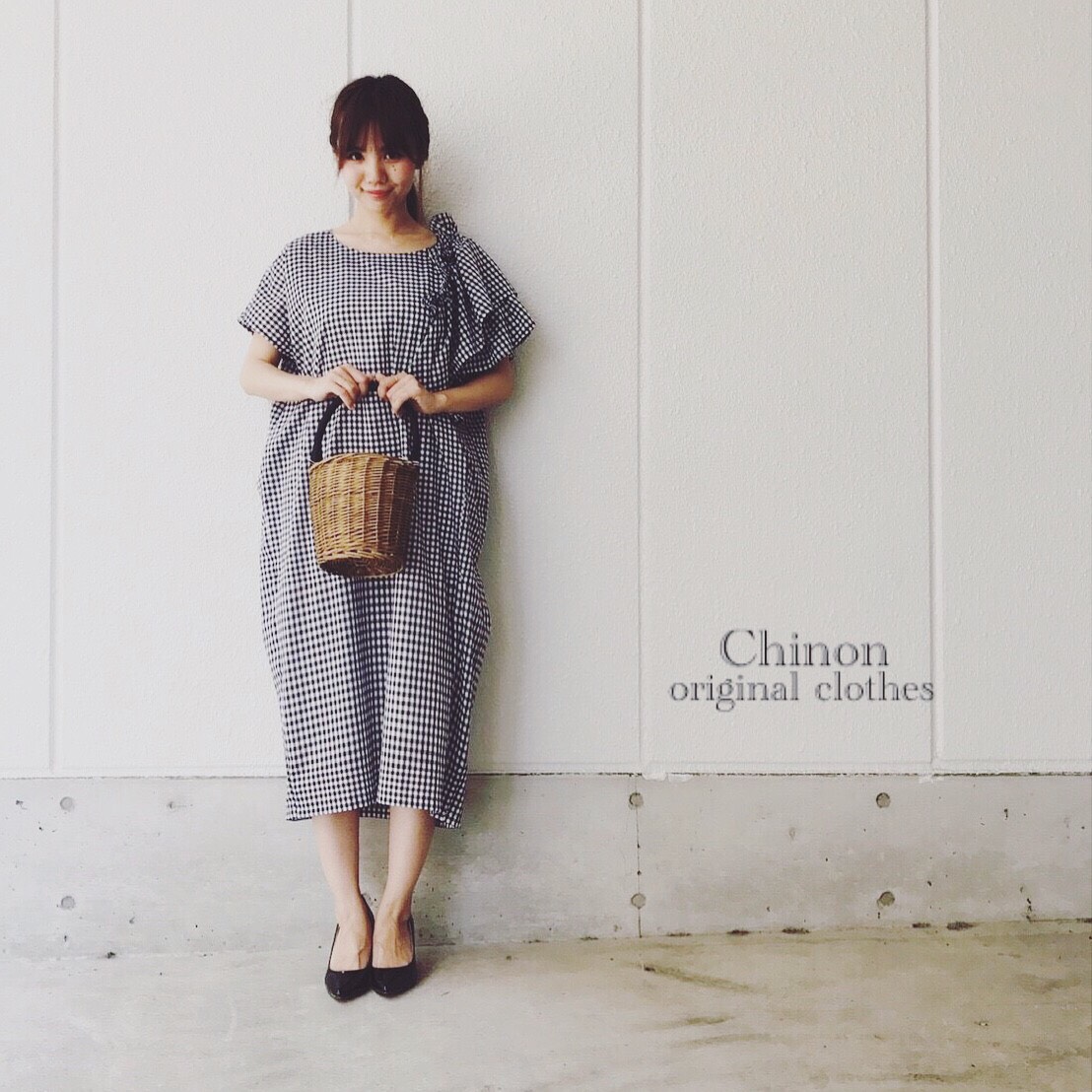アシンメトリーフリルワンピースギンガムチェック送料無料