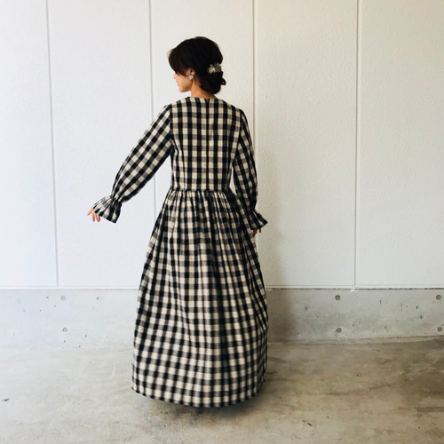 綿麻ギンガムチェックロングワンピース 着丈120 ワンピース 綿麻ギンガムチェックロングワンピース 着丈120 ワンピース