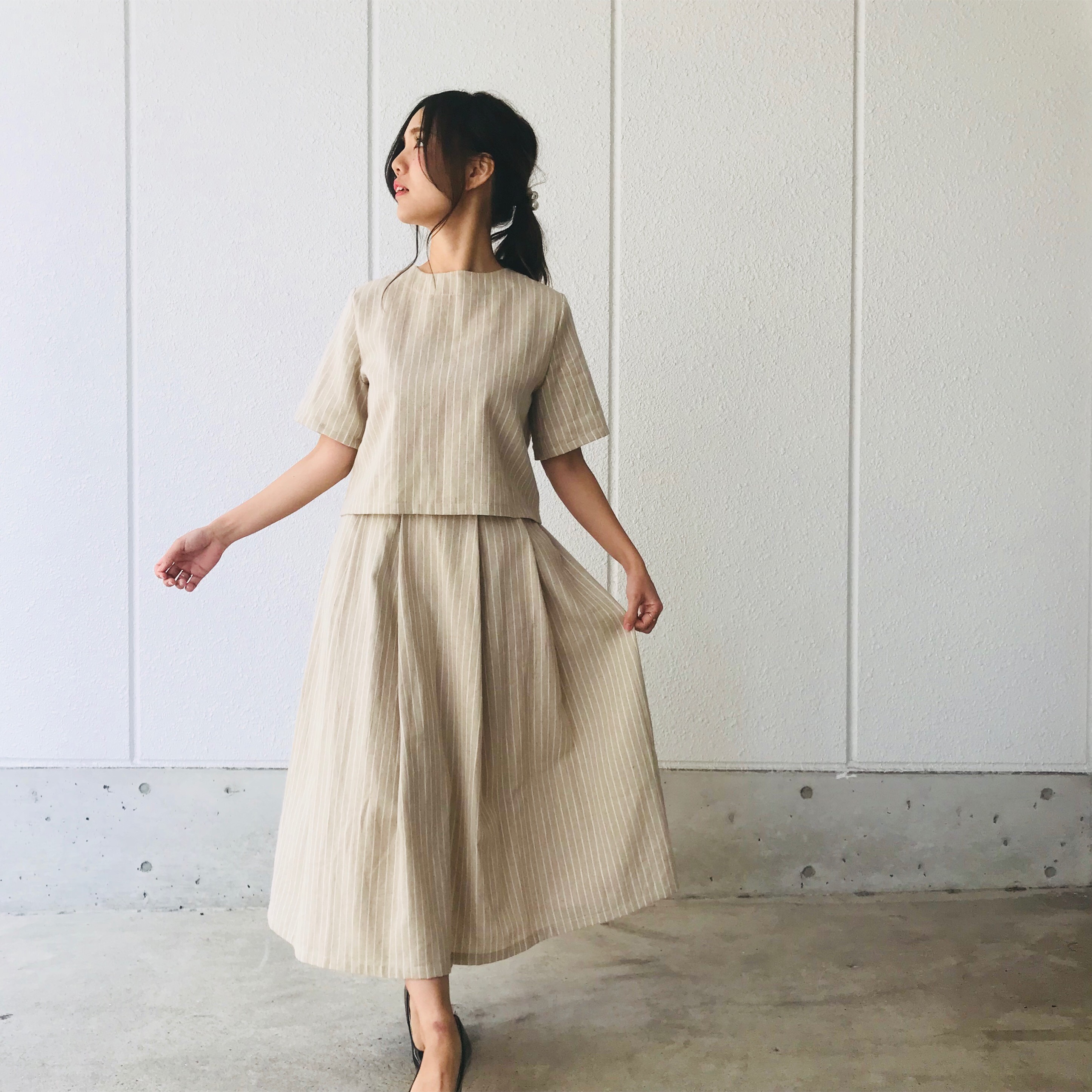 綿麻ホワイトストライプ  ブラウス