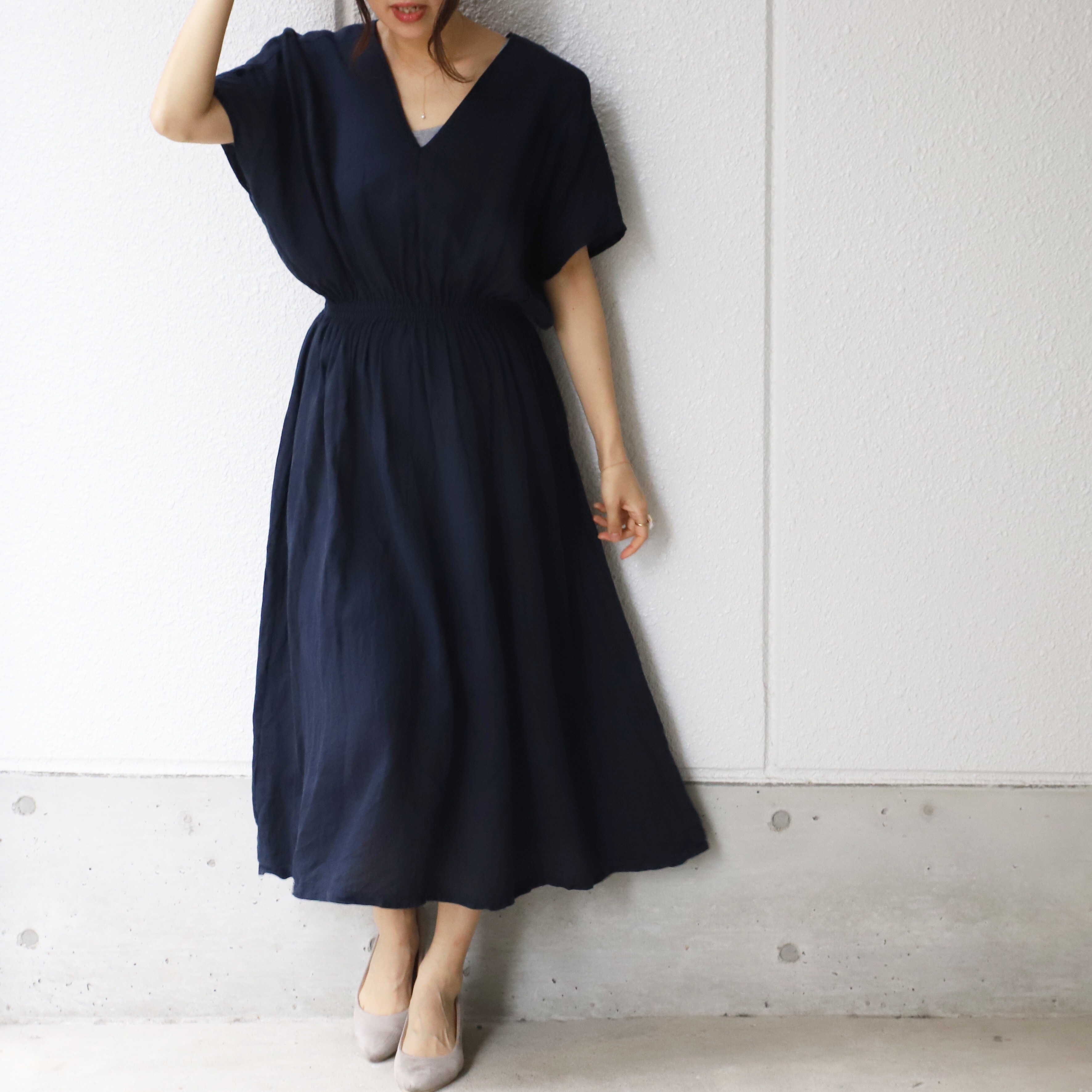 前後VネックリネンワンピースSALE