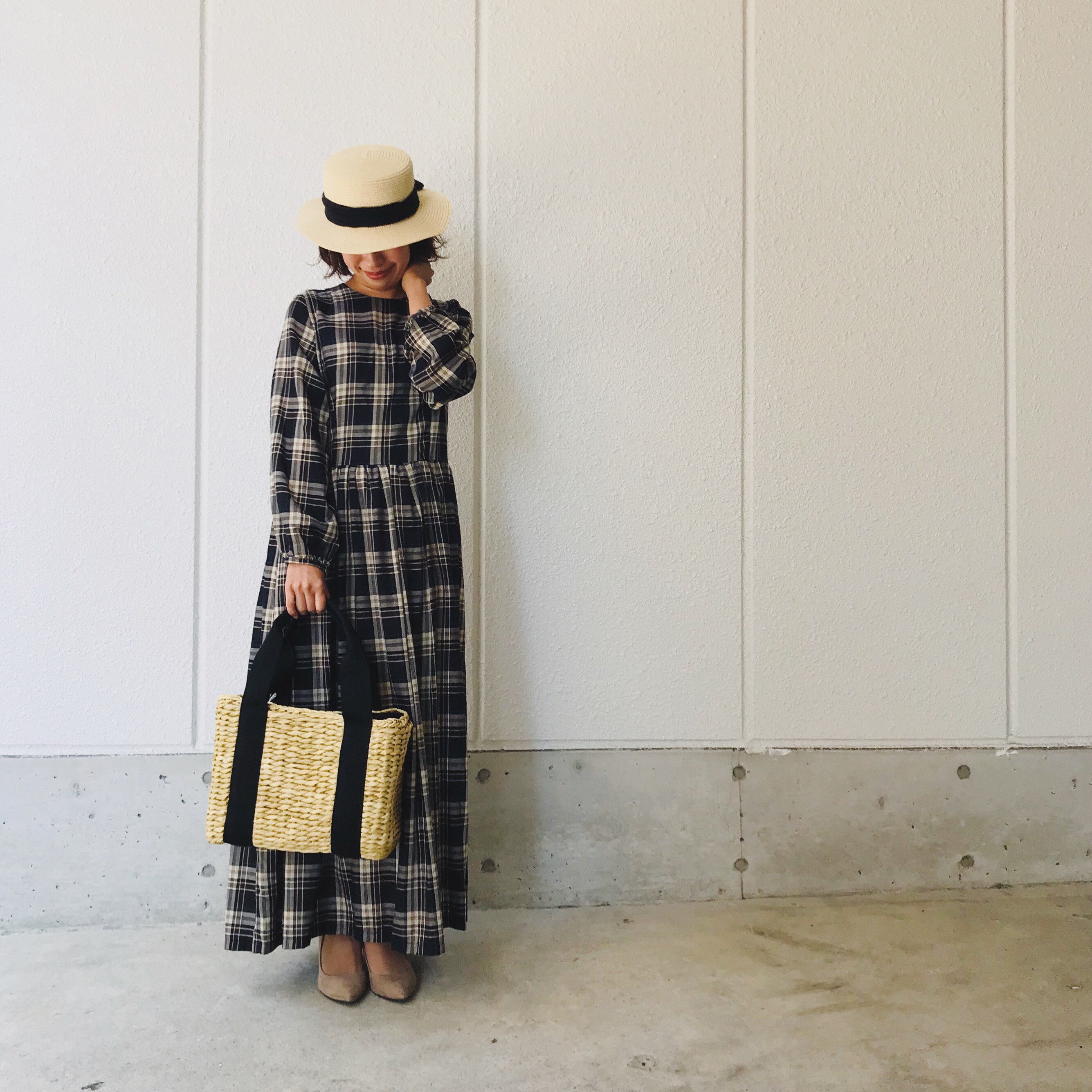 コットンチェックワンピース