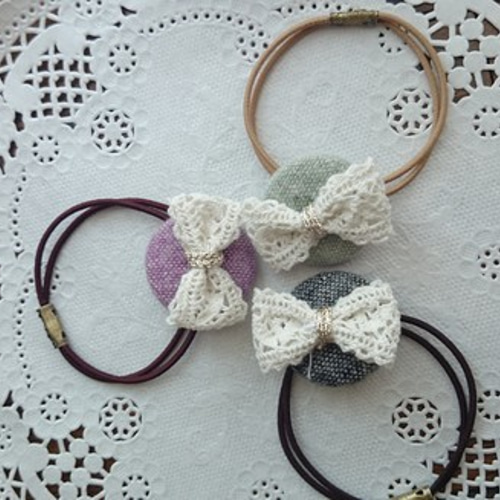 お揃いくるみボタンとレースリボンセット 雑貨・その他 さやまめ 通販