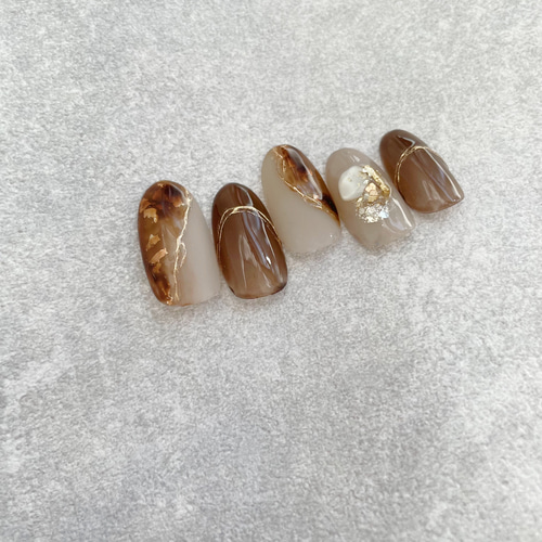 ネイルチップ べっ甲ネイル ニュアンスネイル 秋ネイル ブラウンネイル