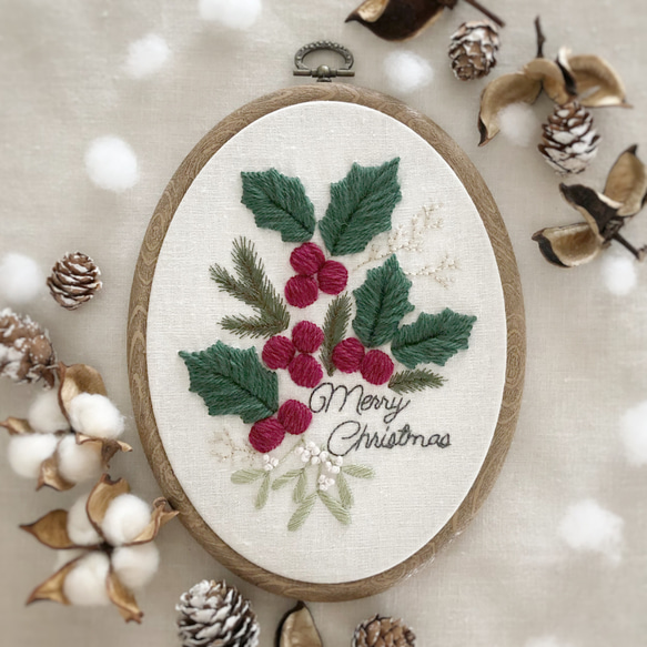 〈刺繍キット〉クリスマスの刺繍フレーム 1枚目の画像