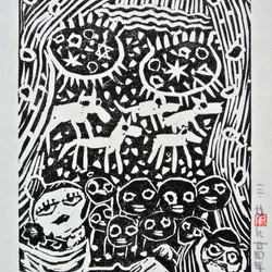 版画 作品『唄ふ旅團』edition.3/20 刀画 Caravan 旅人 幻想 ノマド 酒 jazz ジャズ バー 2枚目の画像