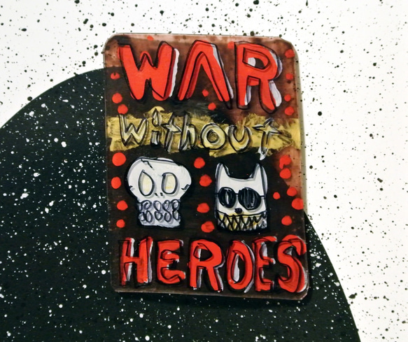 ザッシュくん『War Without Heroes』バッヂ★犬 ゆる メッセージ ブローチ 1枚目の画像