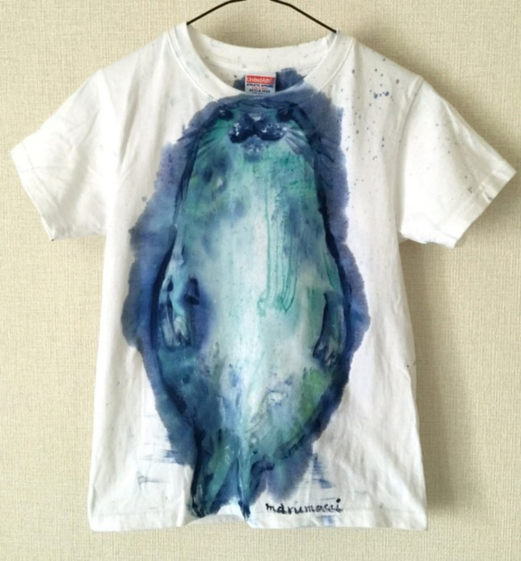 【ベビー・キッズ・大人・受注製作】「アザラシ　グーン」手描きTシャツ 1枚目の画像