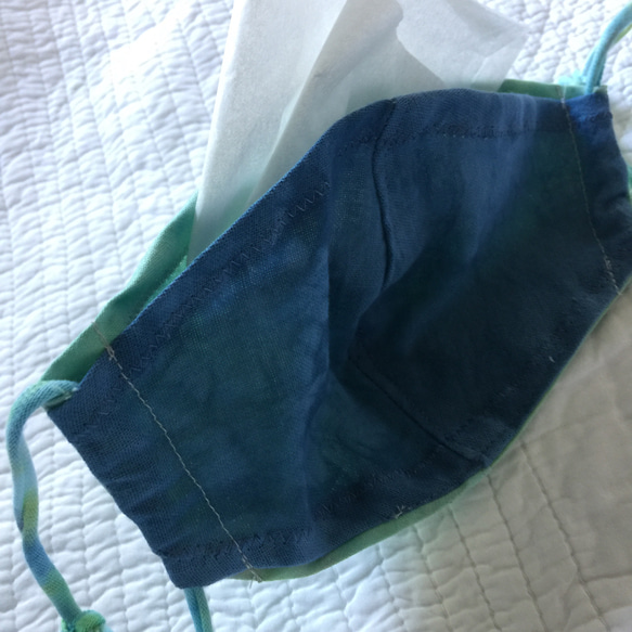 立体マスク[コカゲノミドリ_02 ] 大人用M marumocci手染めタイダイ_フィルターポケット付 7枚目の画像