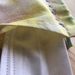 コットンリネンタイダイマスク フィルターポケット付き M-size 「海と山 Colors_ Lemonade＿緑刺繍」 3枚目の画像