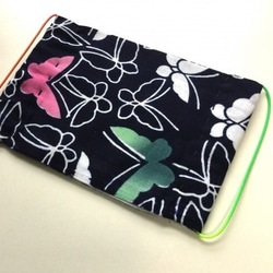 大人用マスク　浴衣生地 蝶文様（耳ゴム・アソートカラー） 2枚目の画像