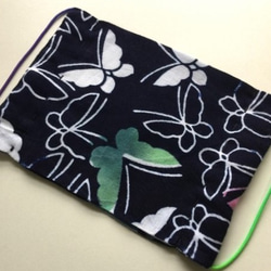 大人用マスク　浴衣生地 蝶文様（耳ゴム・アソートカラー） 5枚目の画像