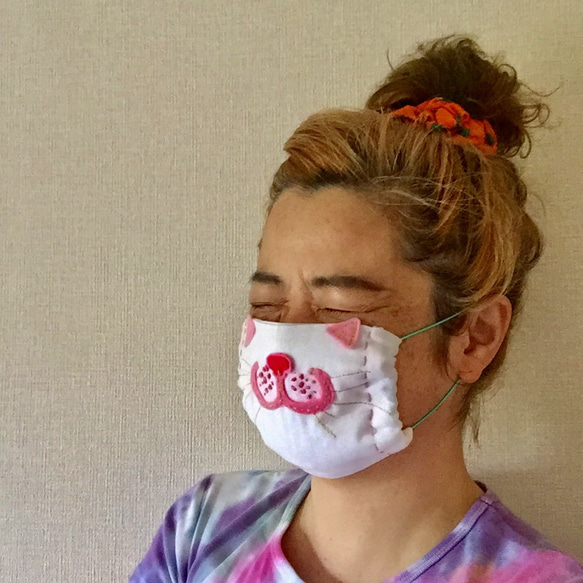 大人用ファッションマスク「晴れ時々猫になります」ネコマズルマスク 晒素材 8枚目の画像