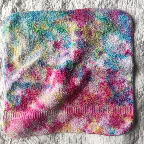 タイダイ染・ふんわり厚手ハンドタオル「happy」 2枚目の画像