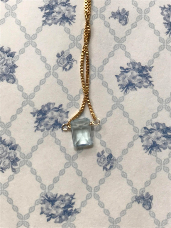 宝石質AAA　スカイブルートパーズの一粒ネックレス　スクエアカット 5枚目の画像