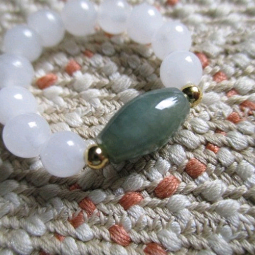 漢白玉とA貨ミャンマー翡翠の指輪 護符リング ブレスレット 願い石結