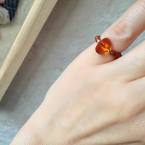 仏教の七宝の一つ 天然の琥珀 ミャンマー花珀 琥珀 リング指輪
