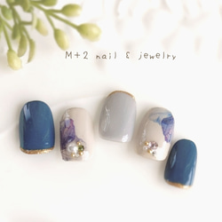 *新作◇ navy　color　flower　ネイル ネイルチップ 1枚目の画像