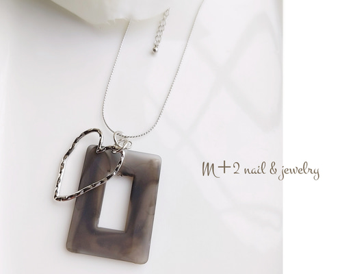 ◇送料無料◇大ぶりsquare&heart【3way】シルバーロング ネックレス  