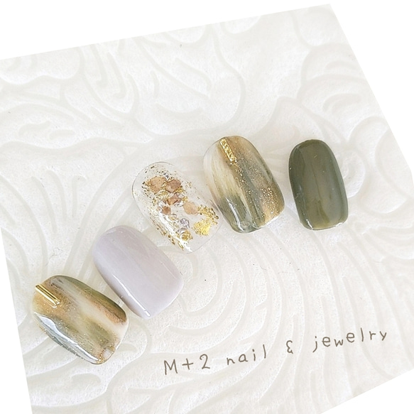 ◇くすみカーキのニュアンスネイル ネイルチップ ネイルチップ（つけ爪