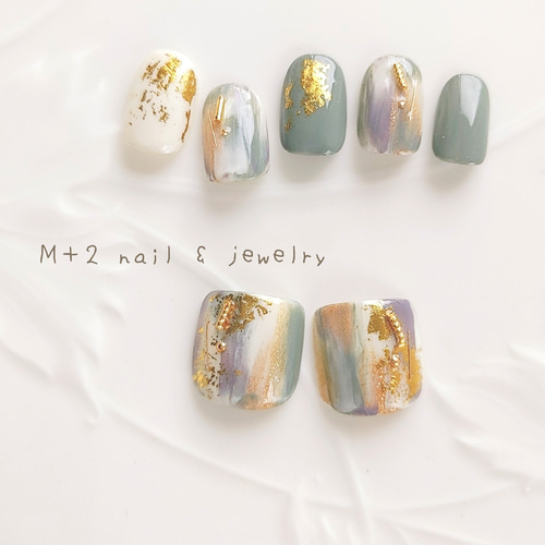 新作◇green gray ニュアンス フットネイル ネイルチップ ネイル