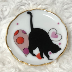ミニチュア食器　黒猫クーの小皿 1枚目の画像