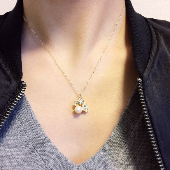 【sale】pearl×bijou necklace(gold) 1枚目の画像