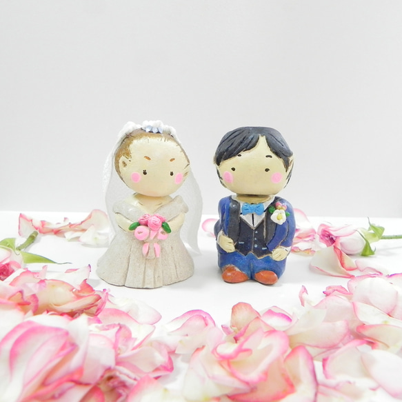 ウェディング人形　新郎新婦　陶器　人形　作家物　手作り 新郎と花嫁～とわに、となりに。～ 置物 お祝い 結婚 オーブン粘土
